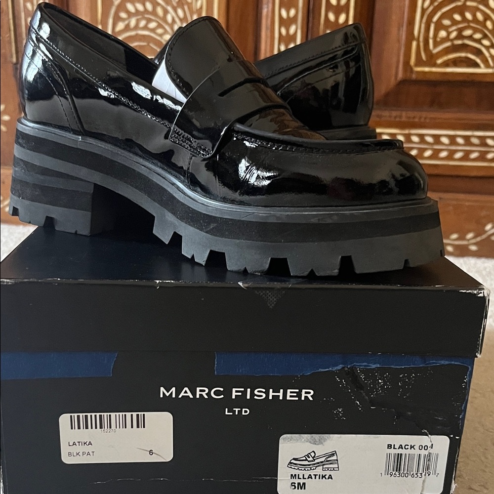 Marc Fisher Latika Black Patent Lug Loafers